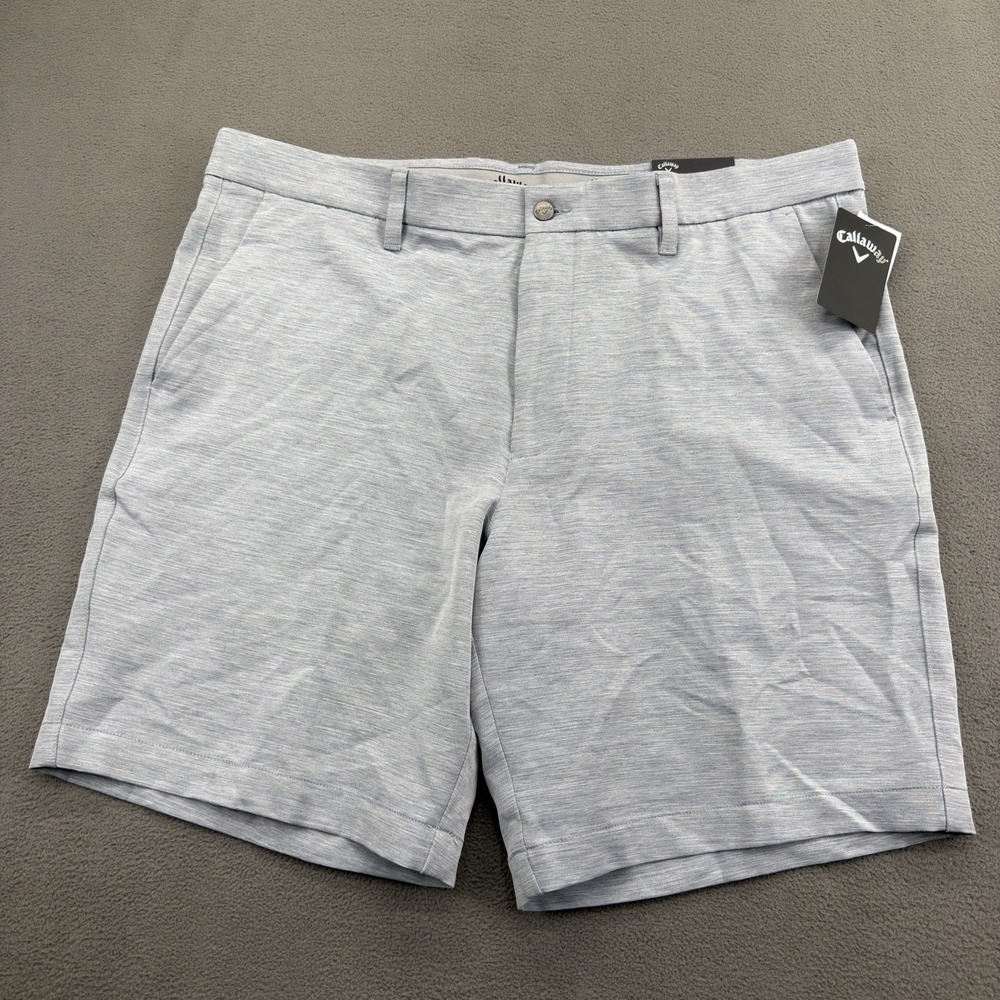 Callaway Men's 9" Flat Front Solid Golf Shorts Opti Dri Stretch‎ 38 Heather Gray